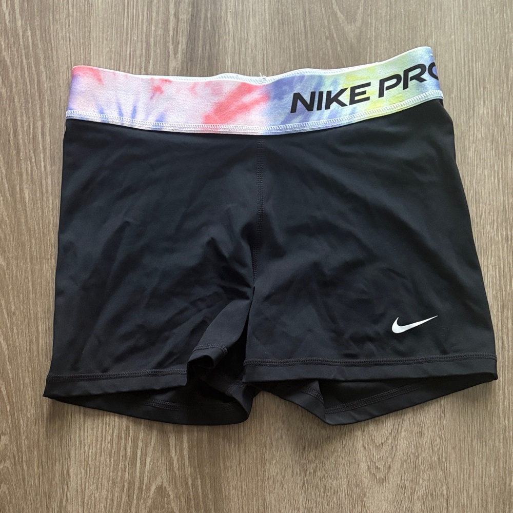 Nike Women's Black Athletic Shorts with Multicolor Waistband